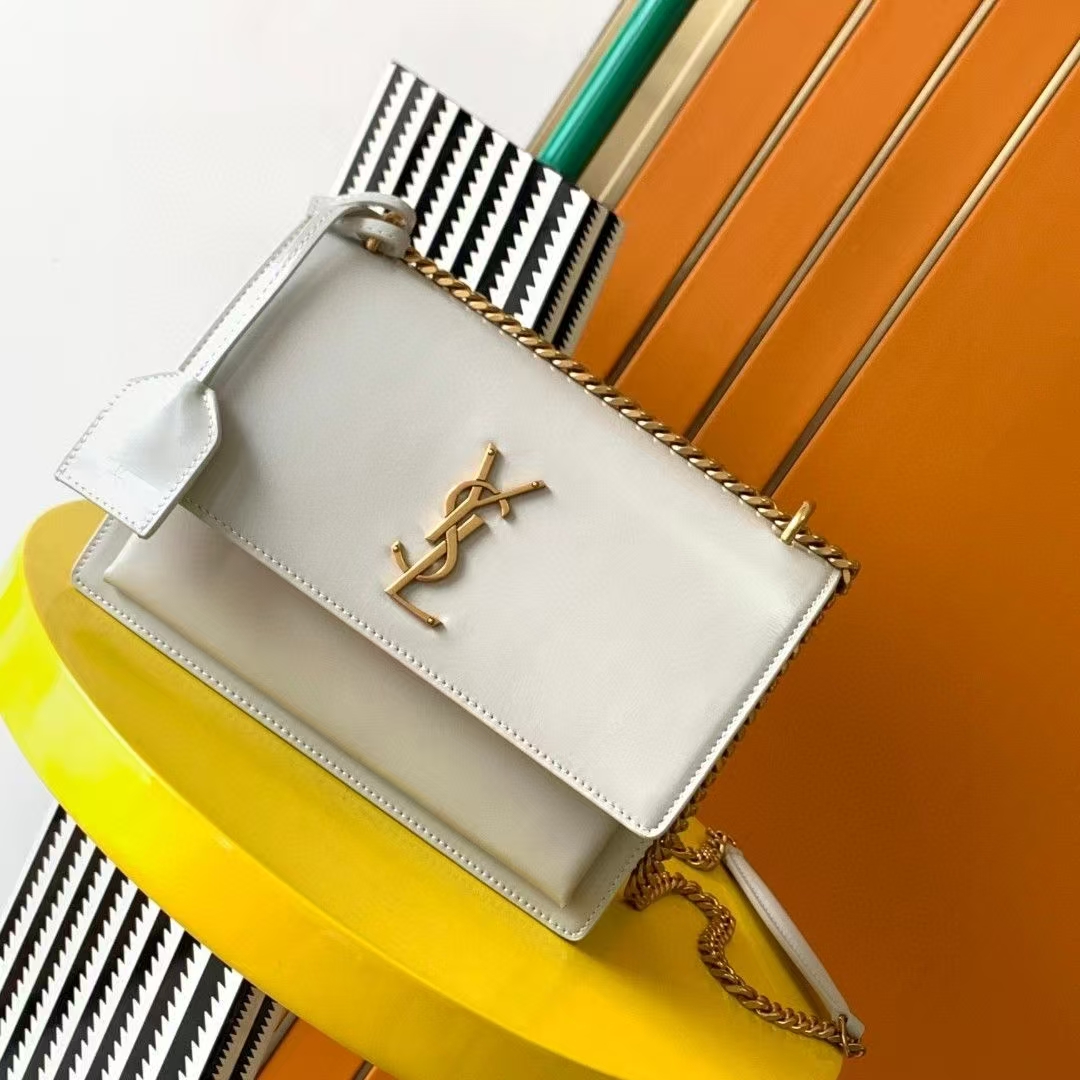 Saint Laurent Sunset Medium Smooth Leather Handbag in White
