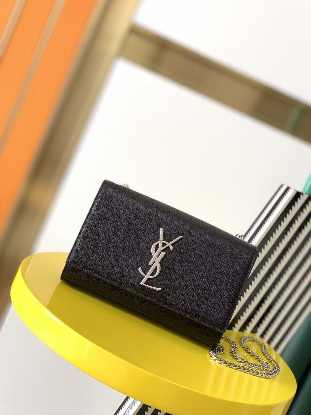 Saint Laurent Kate Small Grain de Poudre Leather Handbag in Black