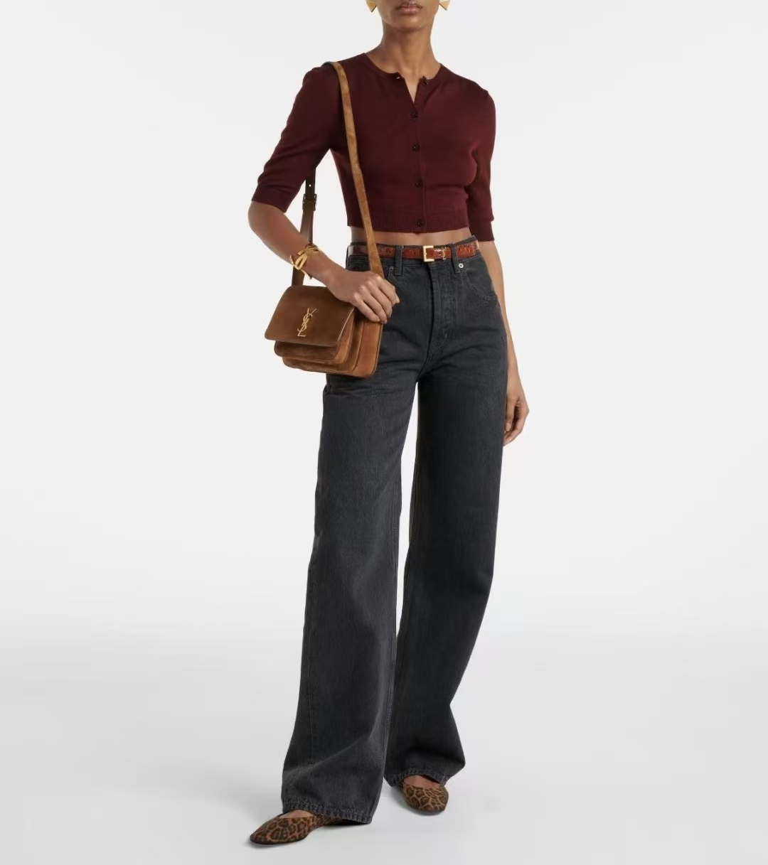 Saint Laurent Niki Suede Satchel Handbag in Caramel Cognac