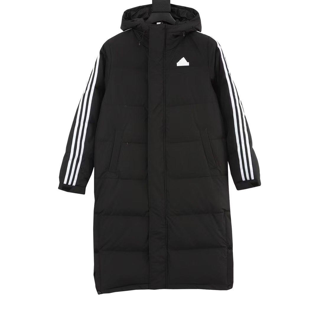 adidas 3-Stripes ThermoLite Longline Dropped-Shoulder Puffer Coat in Black