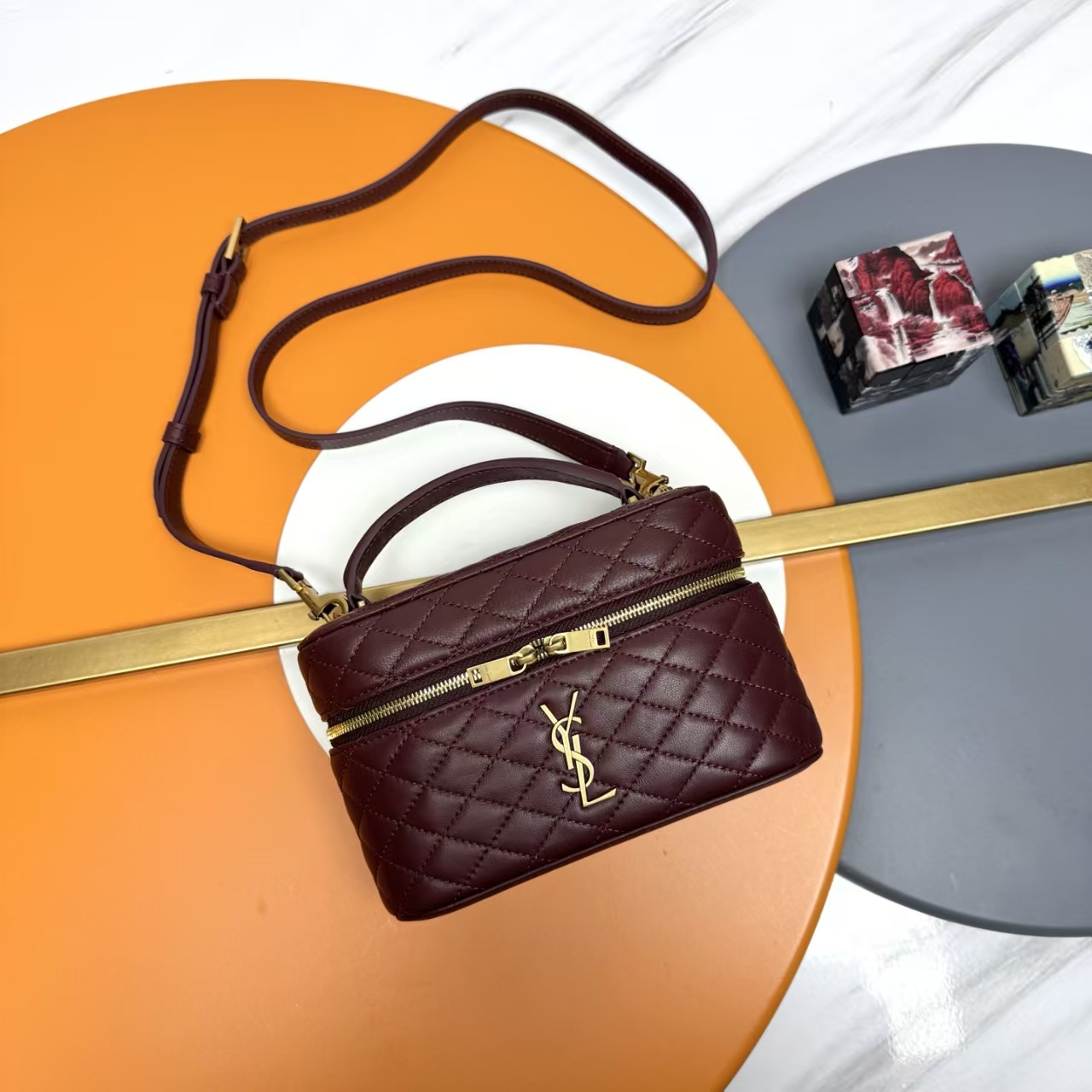 Saint Laurent Gaby Large Sheepskin Cosmetic Bag in Cabernet Sauvignon