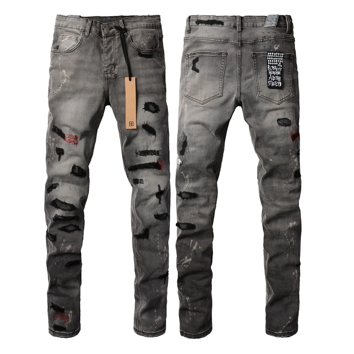 NEW KSUBI Men's Black Letter Printing Ripped Pants High Street Fashion Jeans3014