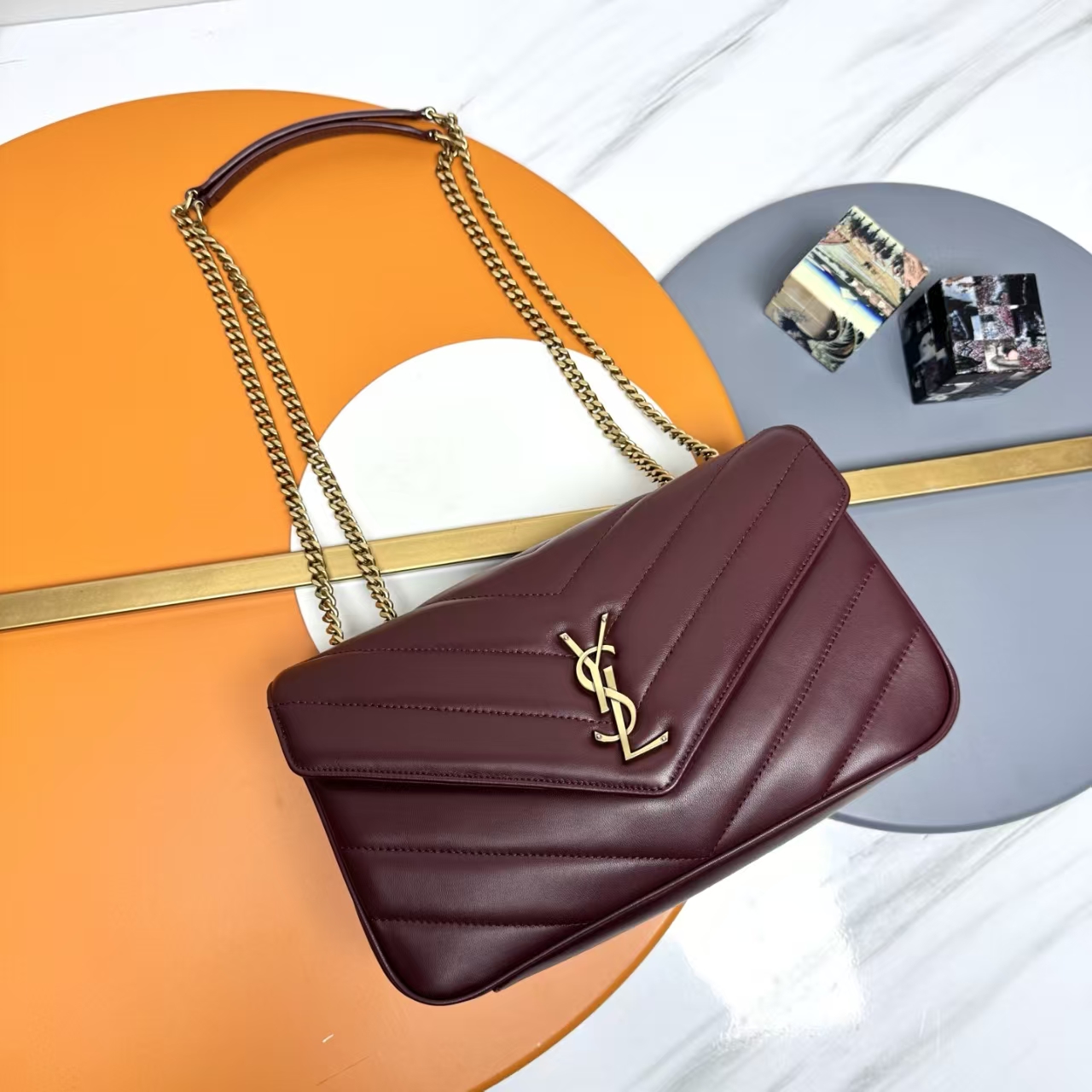 Saint Laurent LouLou Small Quilted Lambskin Handbag in Cabernet Sauvignon