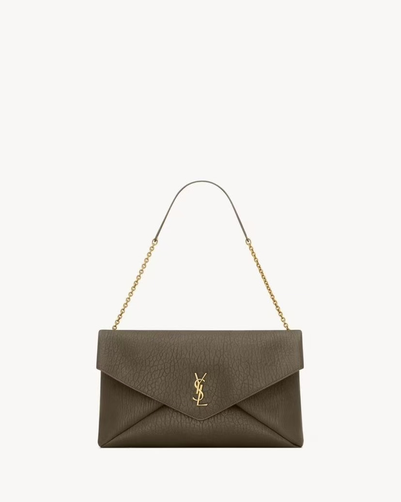 Saint Laurent Le Cassandre Oversized Sheepskin Chain Envelope Clutch in Light Musk