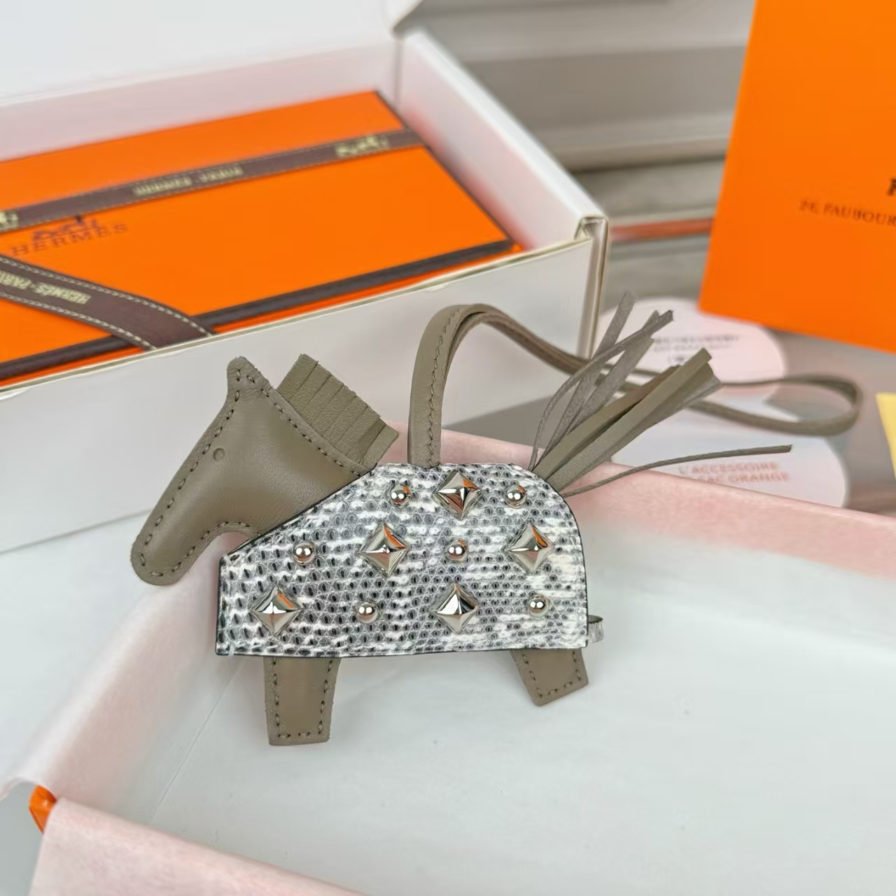 Hermès Rodeo Rodeo Coeur Lizard Leather & Studded Mini Pony Bag Charm in Brown - Rare Material, New With Box