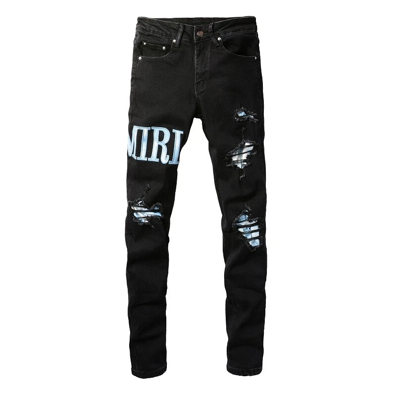 New AMIRIS jeans Men letters trousers Repair Low Rise Skinny Denim pants