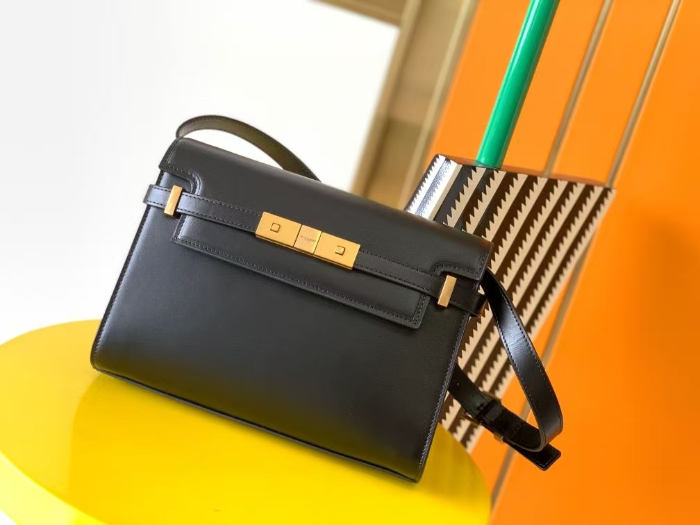 Saint Laurent Manhattan Small Cowhide Handbag in Black