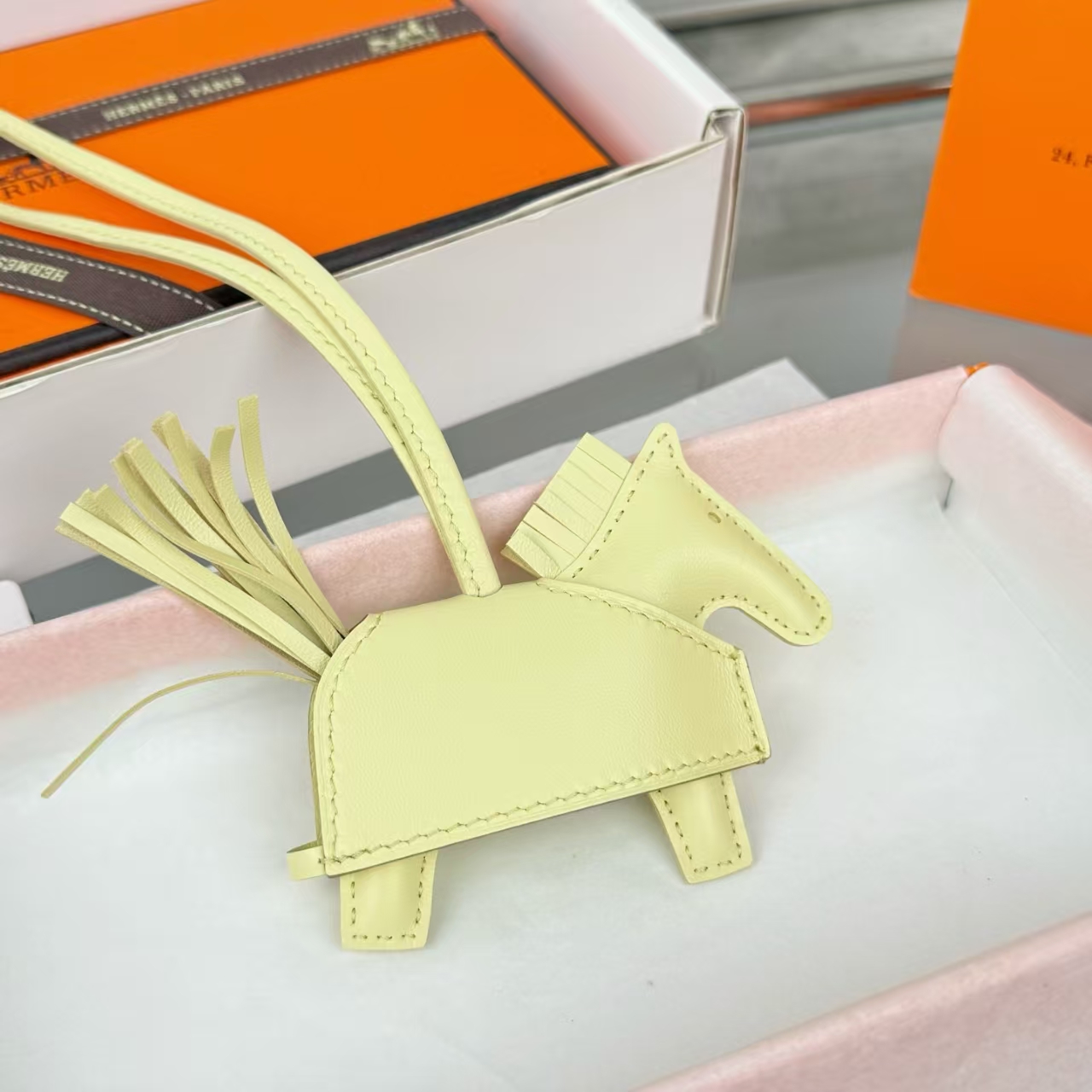 Hermès Rodeo Rodeo Coeur Mini Pony Bag Charm & Keychain in Buttercup Yellow - New With Box