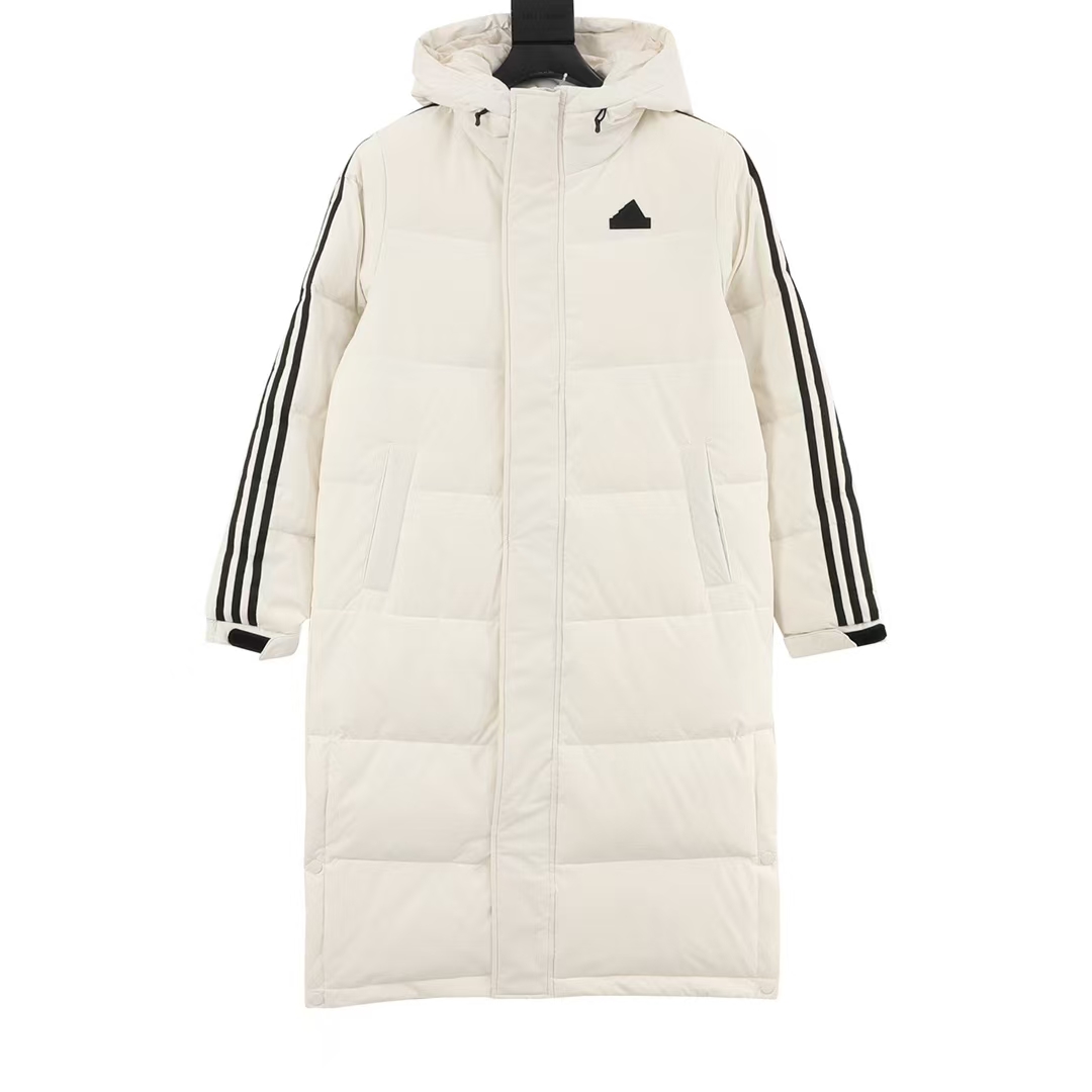 adidas 3-Stripes ThermoLite Longline Dropped-Shoulder Puffer Coat in White