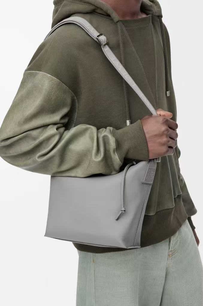 LOEWE Small Soft Smooth Cowhide and Jacquard Fabric Cubi Crossbody Bag