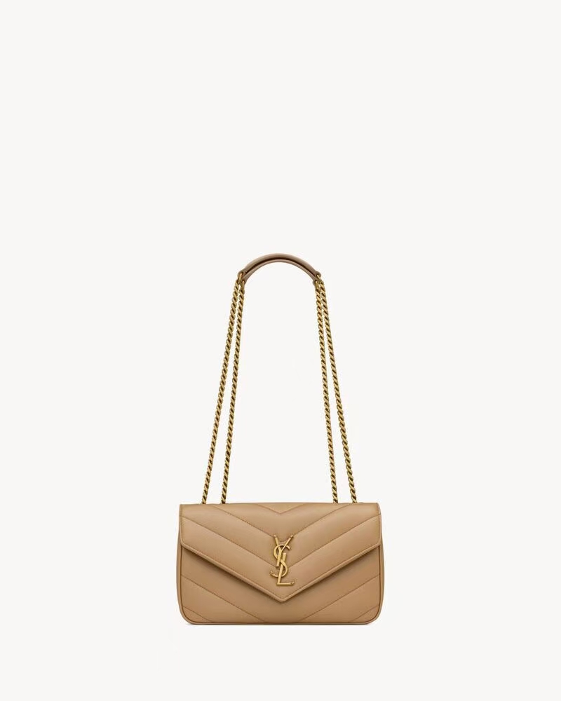 Saint Laurent LouLou Small Quilted Lambskin Handbag in Natural & Tan