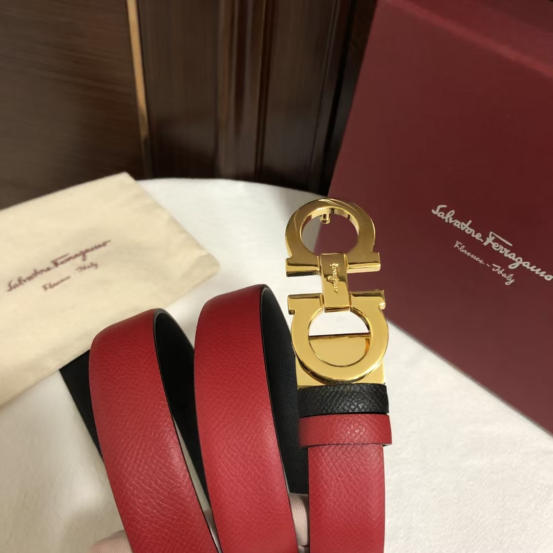 Salvatore Ferragamo Women's Gancini Buckle Calfskin Leather Belt in Red
