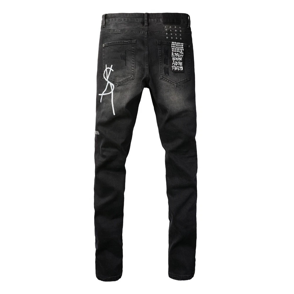 NEW KSUBI Men's Black Letter Printing Ripped Pants High Street Fashion Jeans