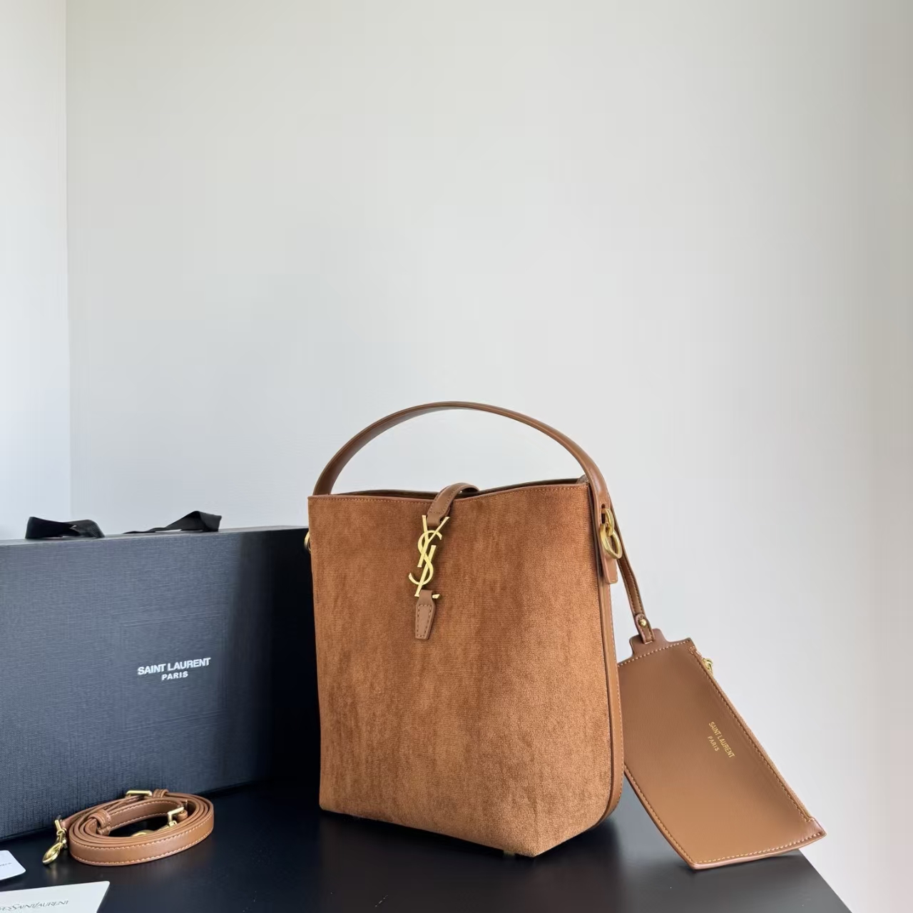 SAINT LAURENT Matte Finish Crossbody Bucket Bag