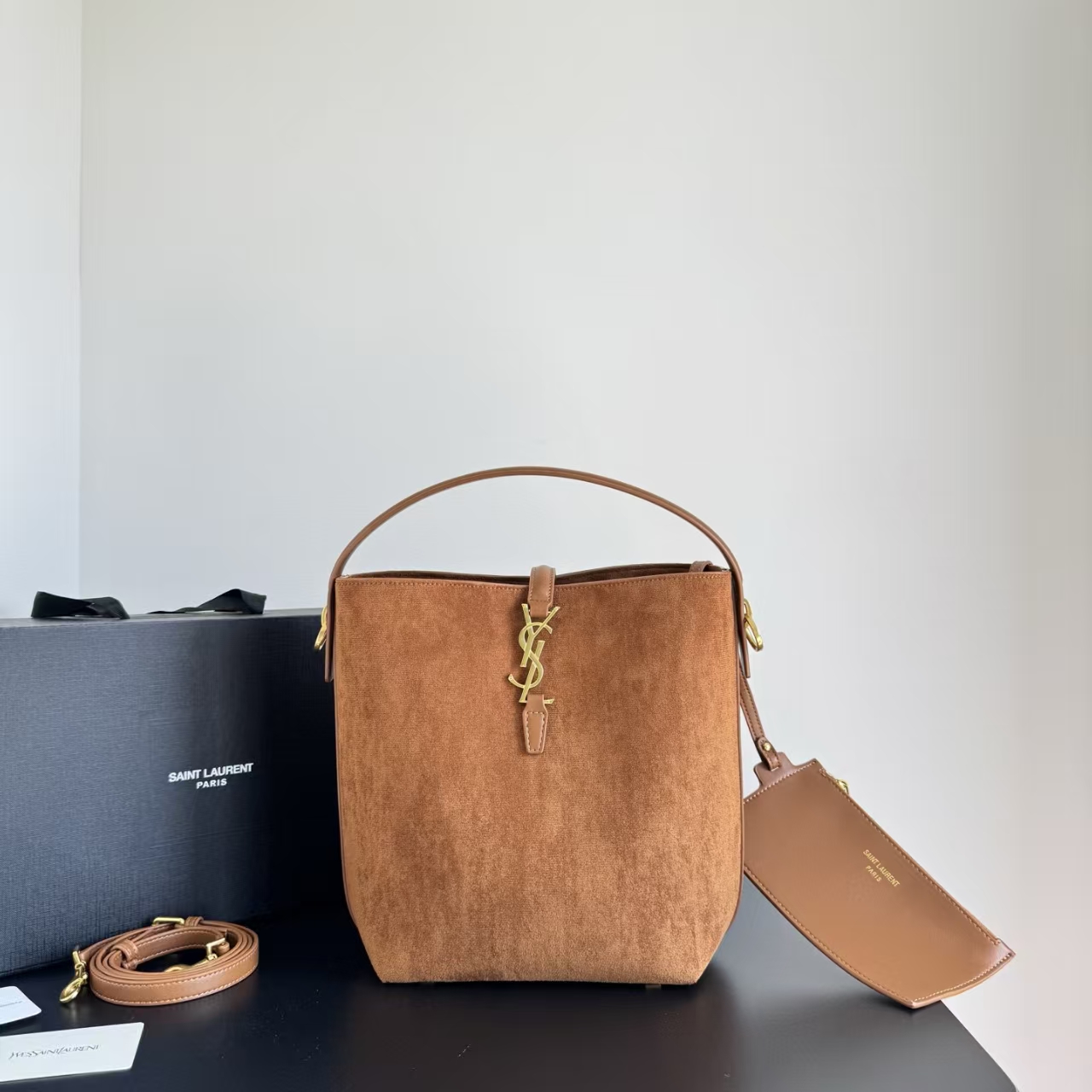 SAINT LAURENT Matte Finish Crossbody Bucket Bag