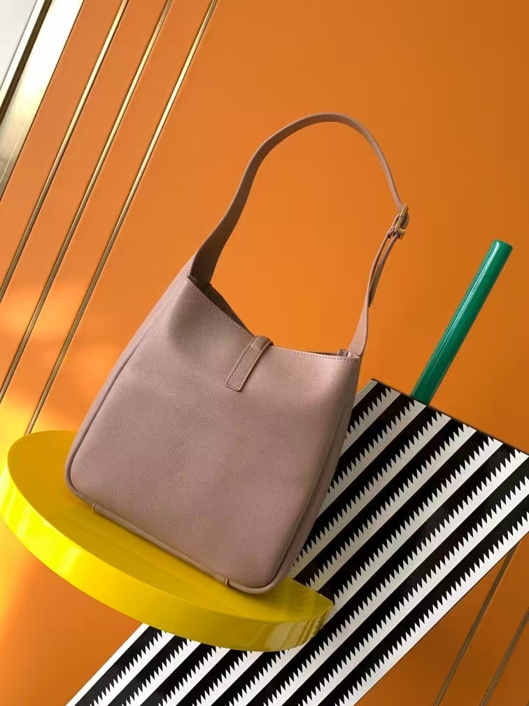 Saint Laurent Le 5 À 7 Small Grain de Poudre Leather Bag in Dusty Gray