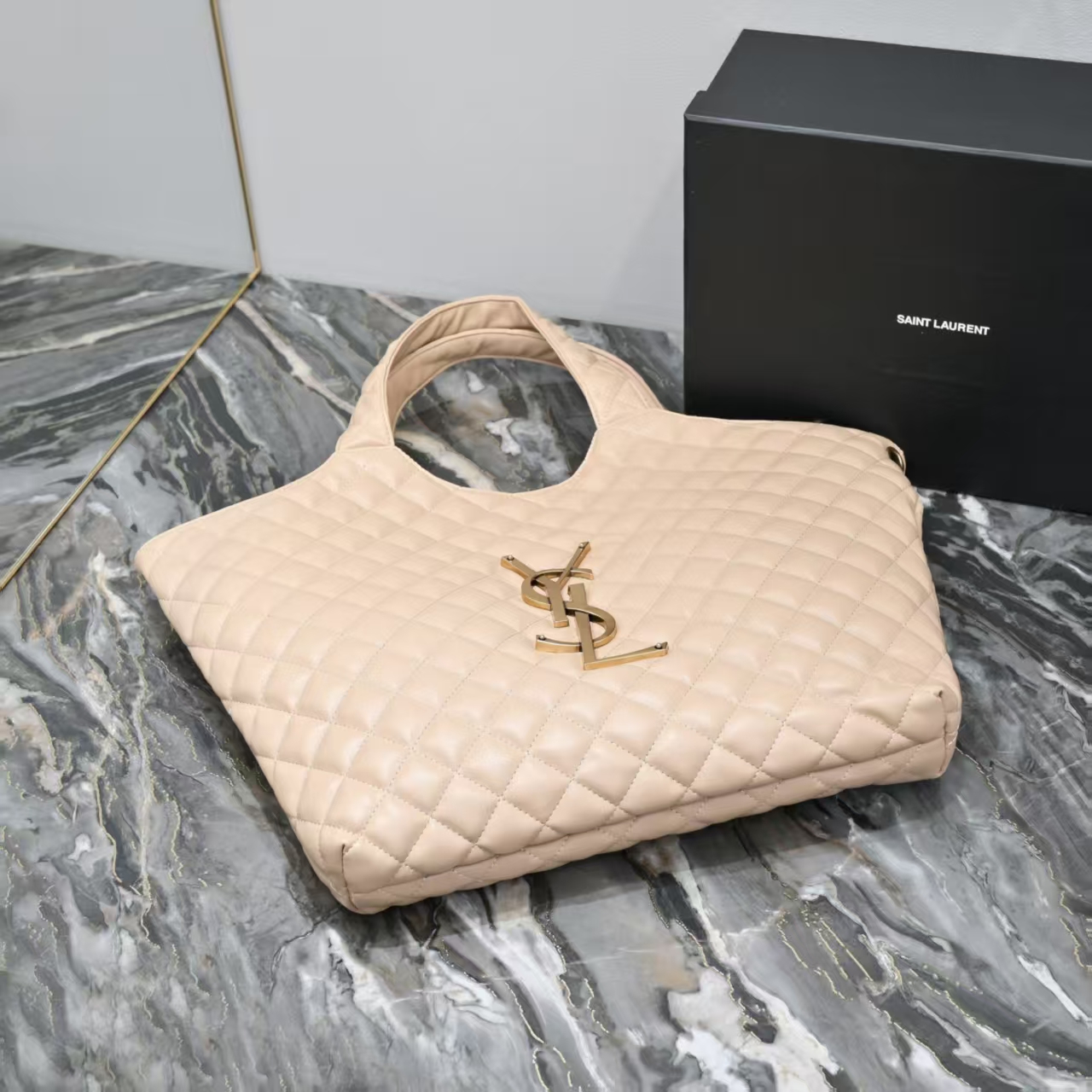 SAINT LAURENT ICARE Quilted Lamb Leather Extra Large Shopping Tote