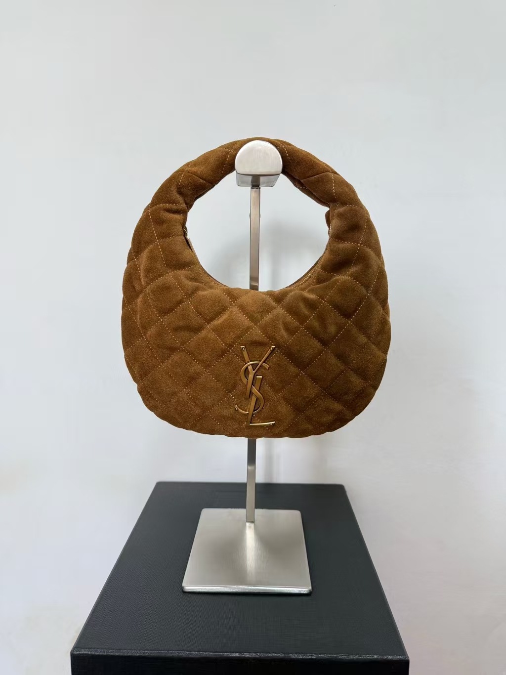 Saint Laurent Icarino Quilted Suede Handbag in Caramel Cognac