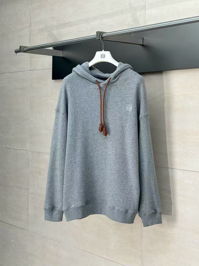 LOEWE Cotton loose-fit hooded sweatshirt in gray