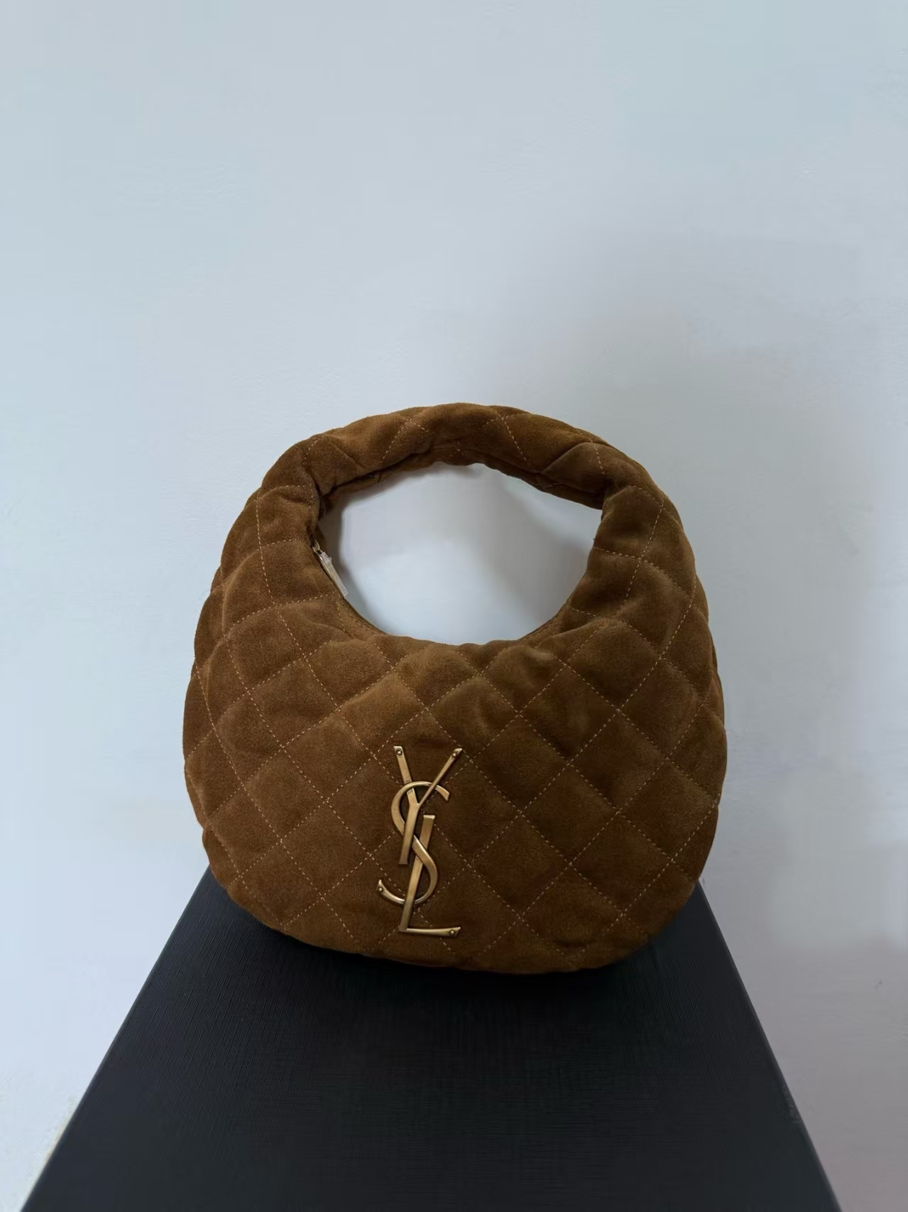 Saint Laurent Icarino Quilted Suede Handbag in Caramel Cognac