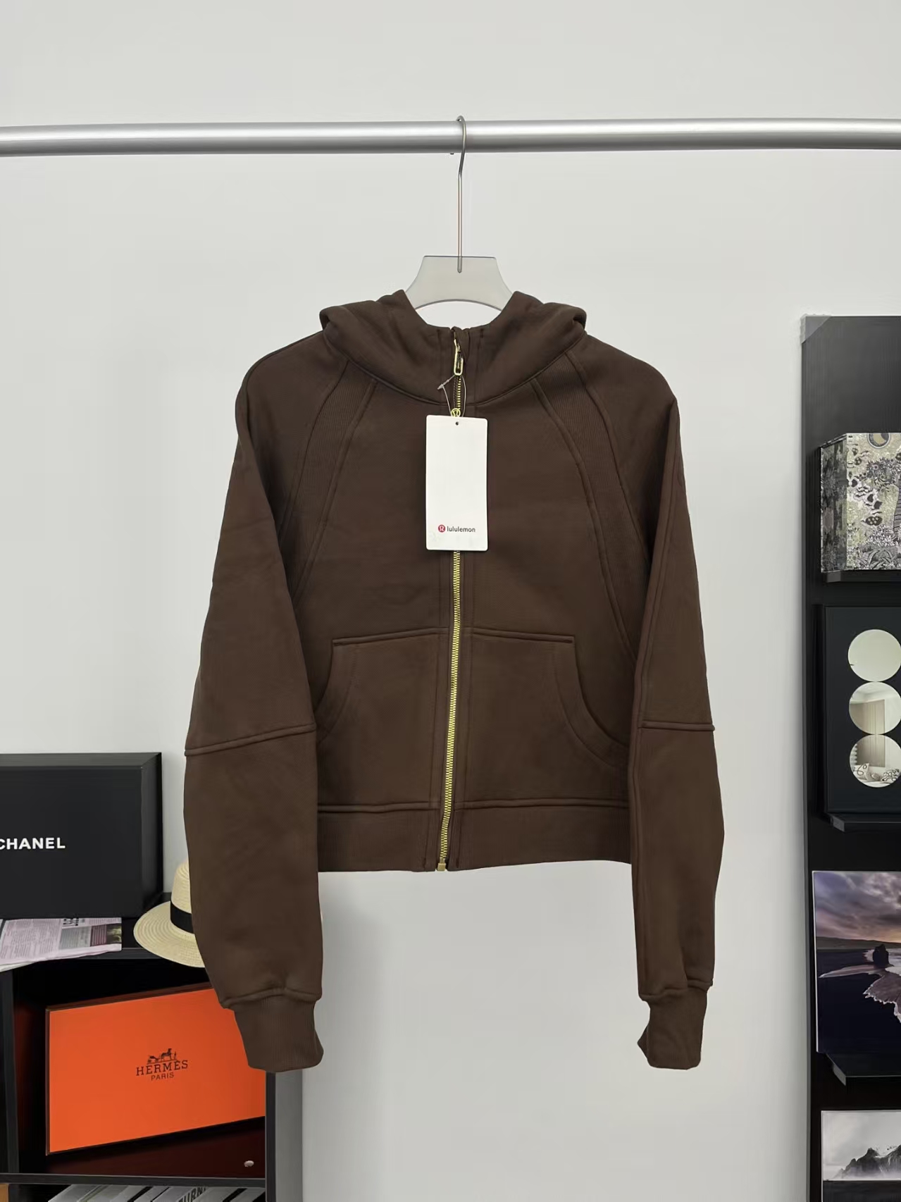 Lululemon Scuba Full-Zip Cropped Hoodie in Mocha | Women's French Terry Pullover