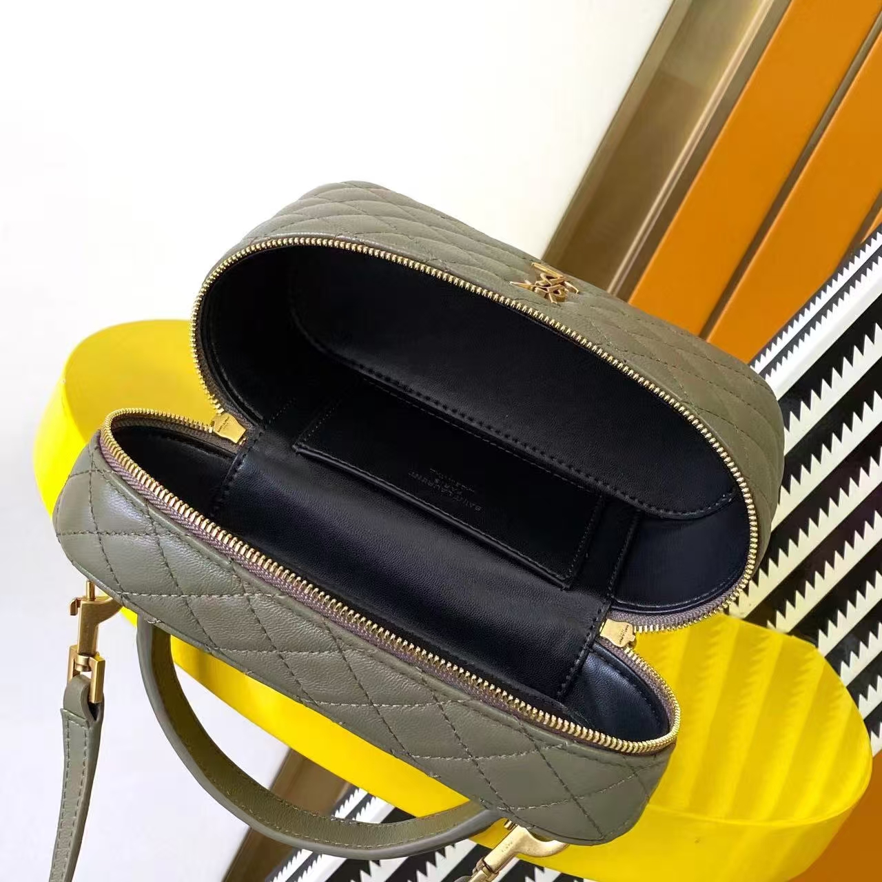 Saint Laurent Gaby Vanity Bag with Lambskin Strap in Deep Moss Green