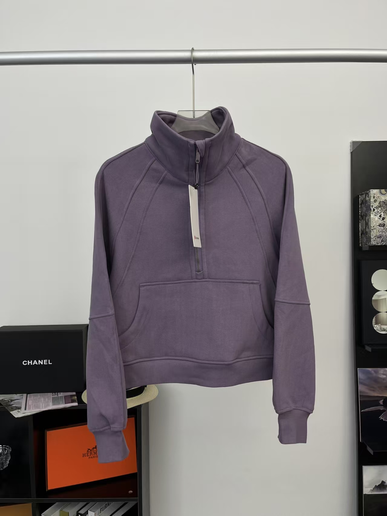 Lululemon Scuba Half-Zip Cropped Funnel Neck Sweatshirt in Lavender Grey | Women's French Terry Pullover