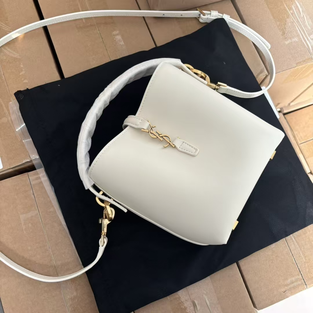 Saint Laurent Le 37 Small Shiny Leather Bag in Vintage White