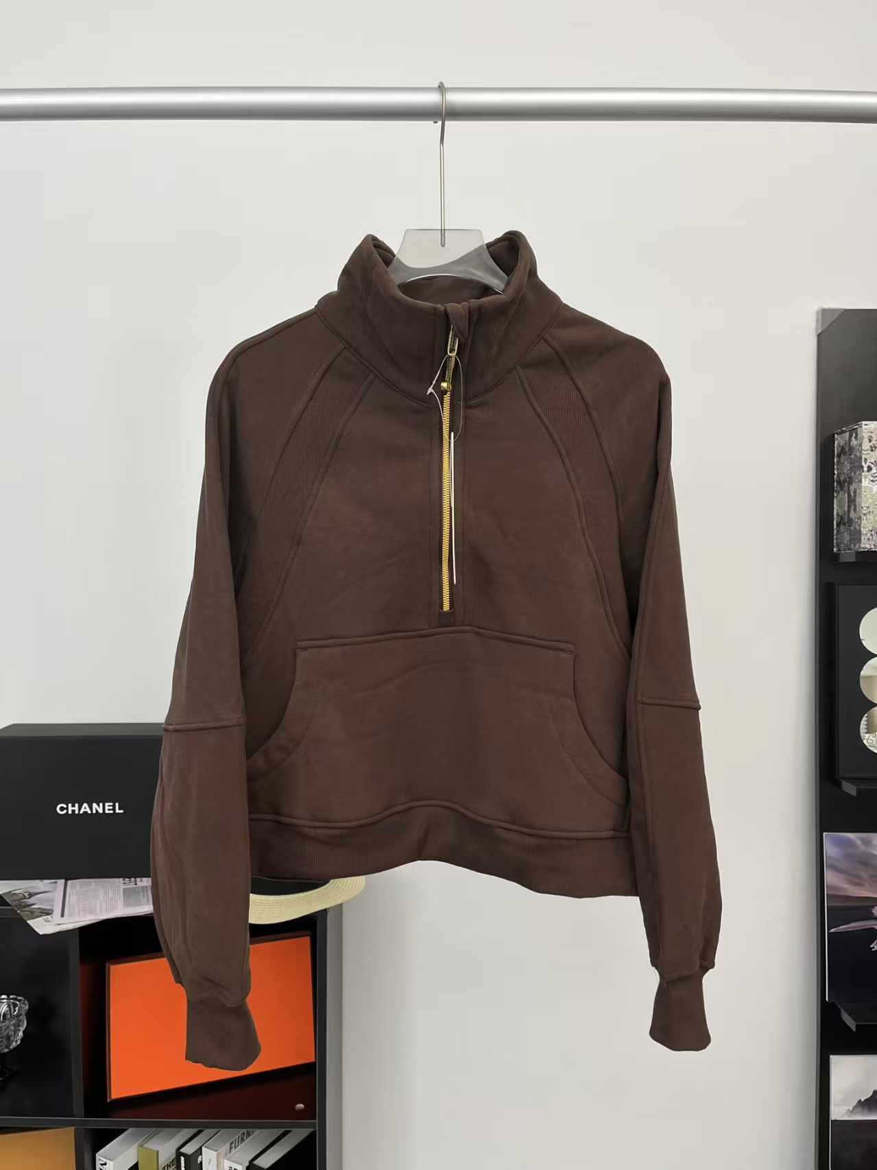 Lululemon Scuba Half-Zip Cropped Funnel Neck Sweatshirt in Mocha | Women's French Terry Pullover