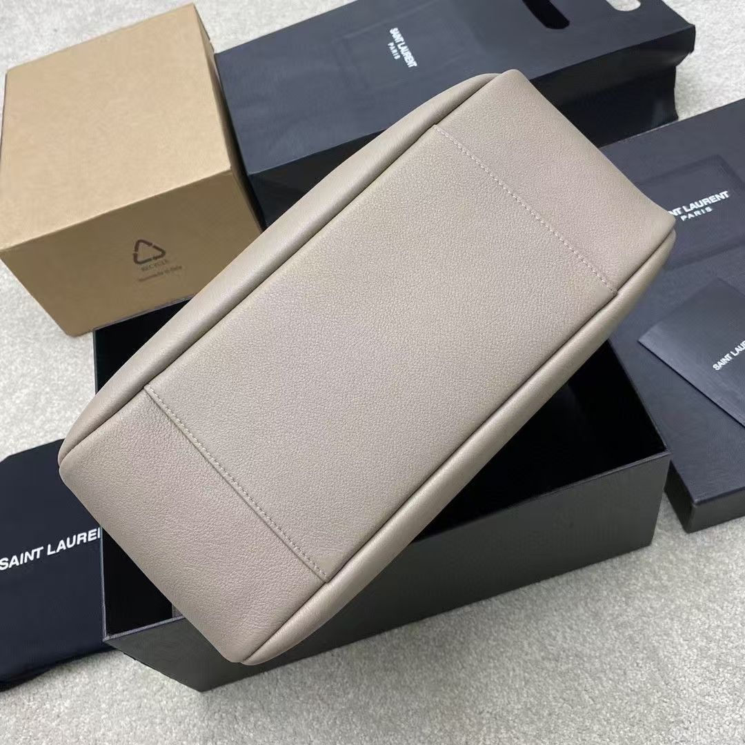 Saint Laurent Le 5 À 7 Large Grain de Poudre Leather Soft Handbag in Dusty Gray