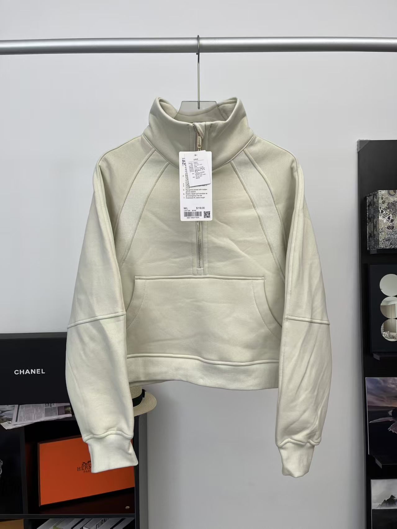 Lululemon Scuba Half-Zip Cropped Funnel Neck Sweatshirt in Oatmeal | Women's French Terry Pullover