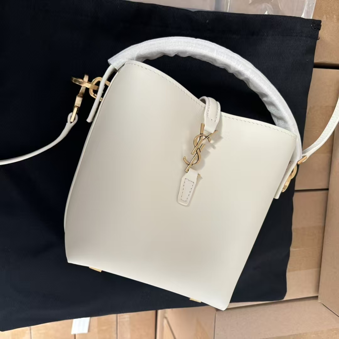 Saint Laurent Le 37 Small Shiny Leather Bag in Vintage White