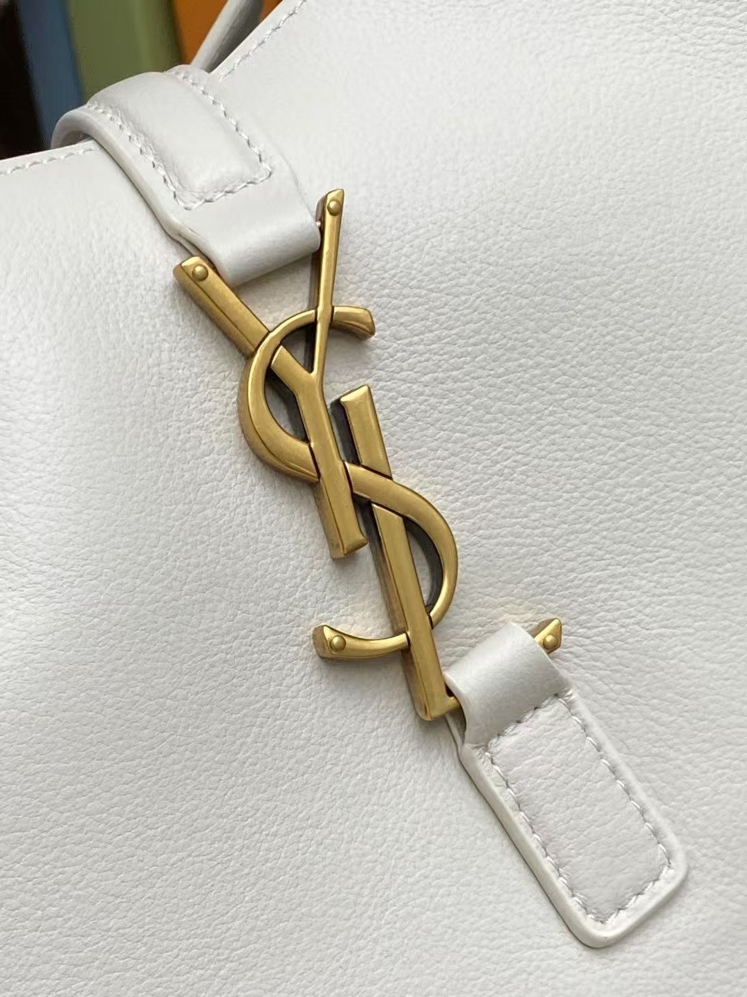 Saint Laurent Le 5 À 7 Large Grain de Poudre Leather Soft Handbag in White