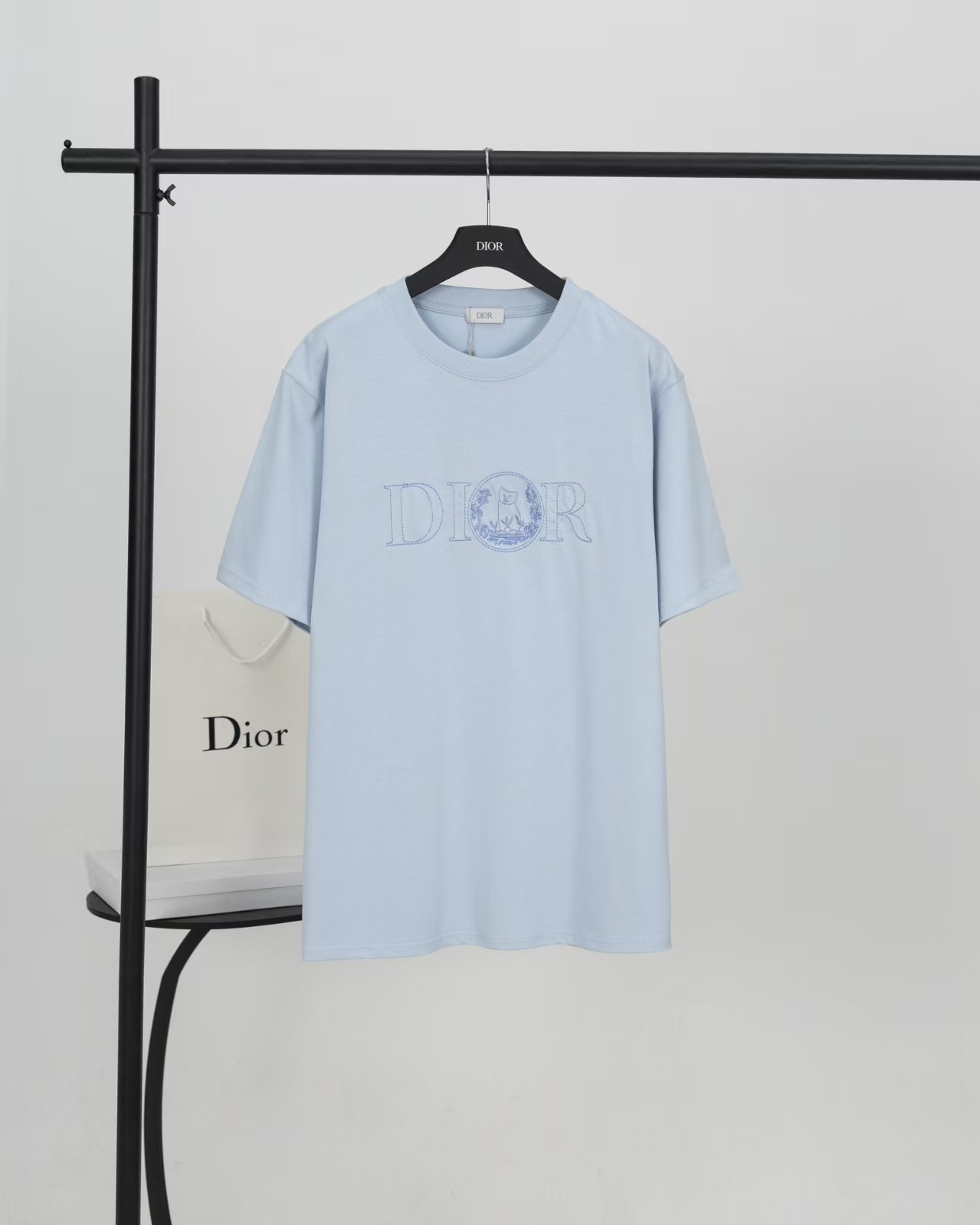 Dior 2025 New Embroidered Letter & Cat-Print Short-Sleeve T-Shirt