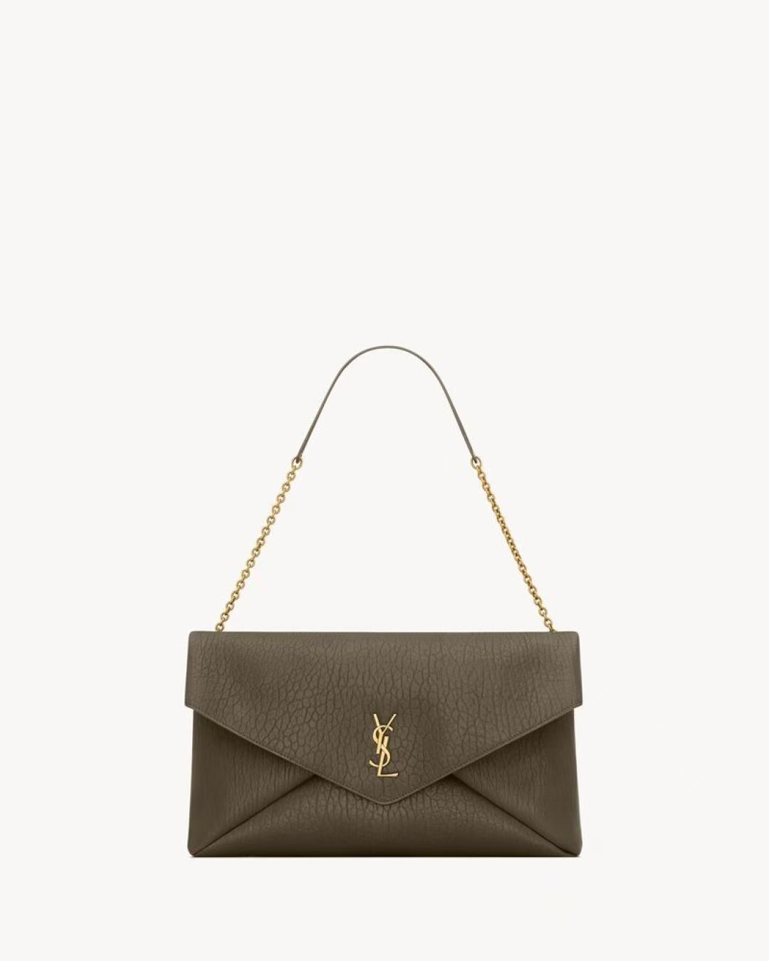 Saint Laurent Le Cassandre Large Lambskin Chain Clutch in Light Musk