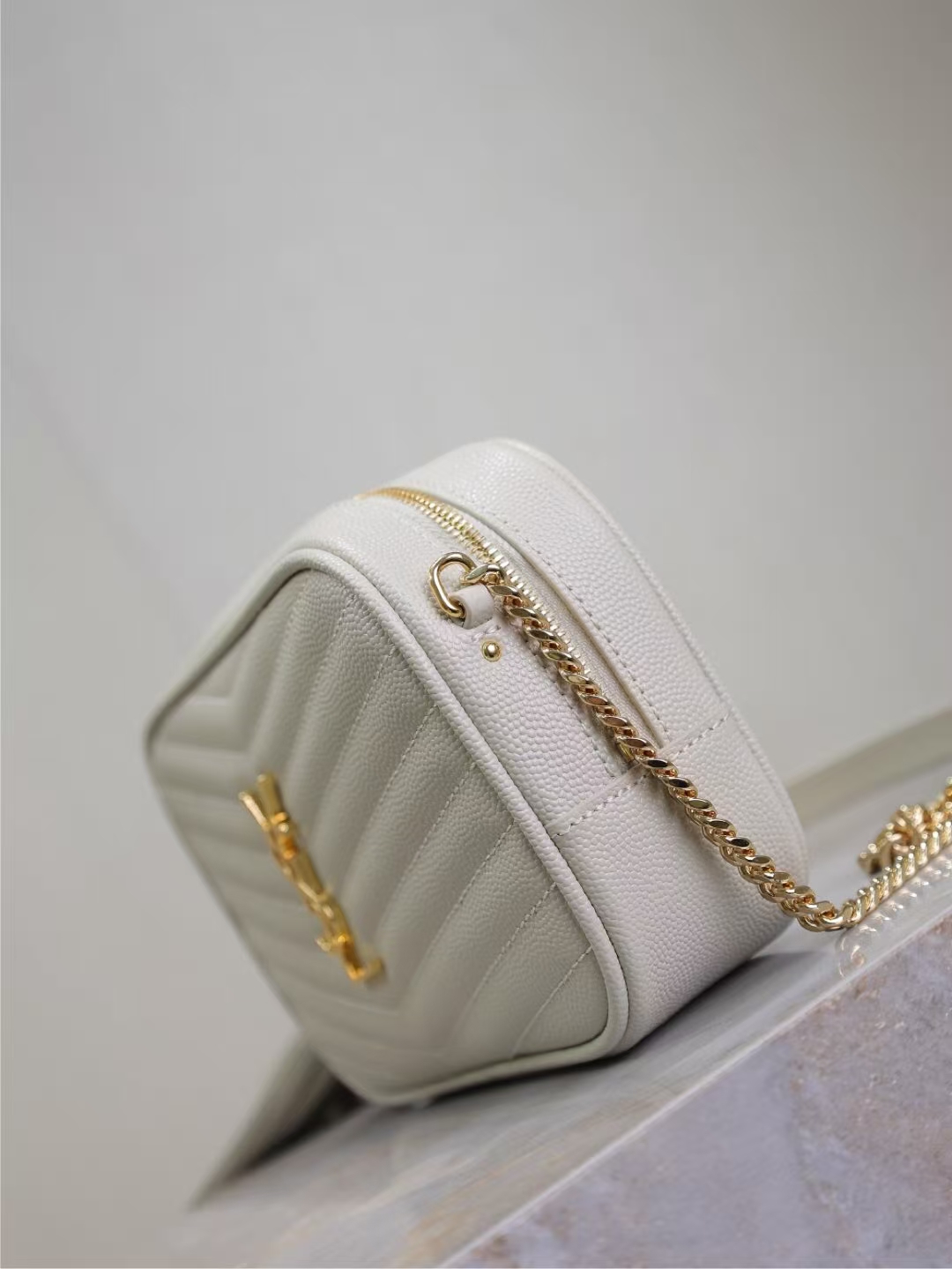 Saint Laurent Mini Lou Quilted Leather Handbag in Vintage White