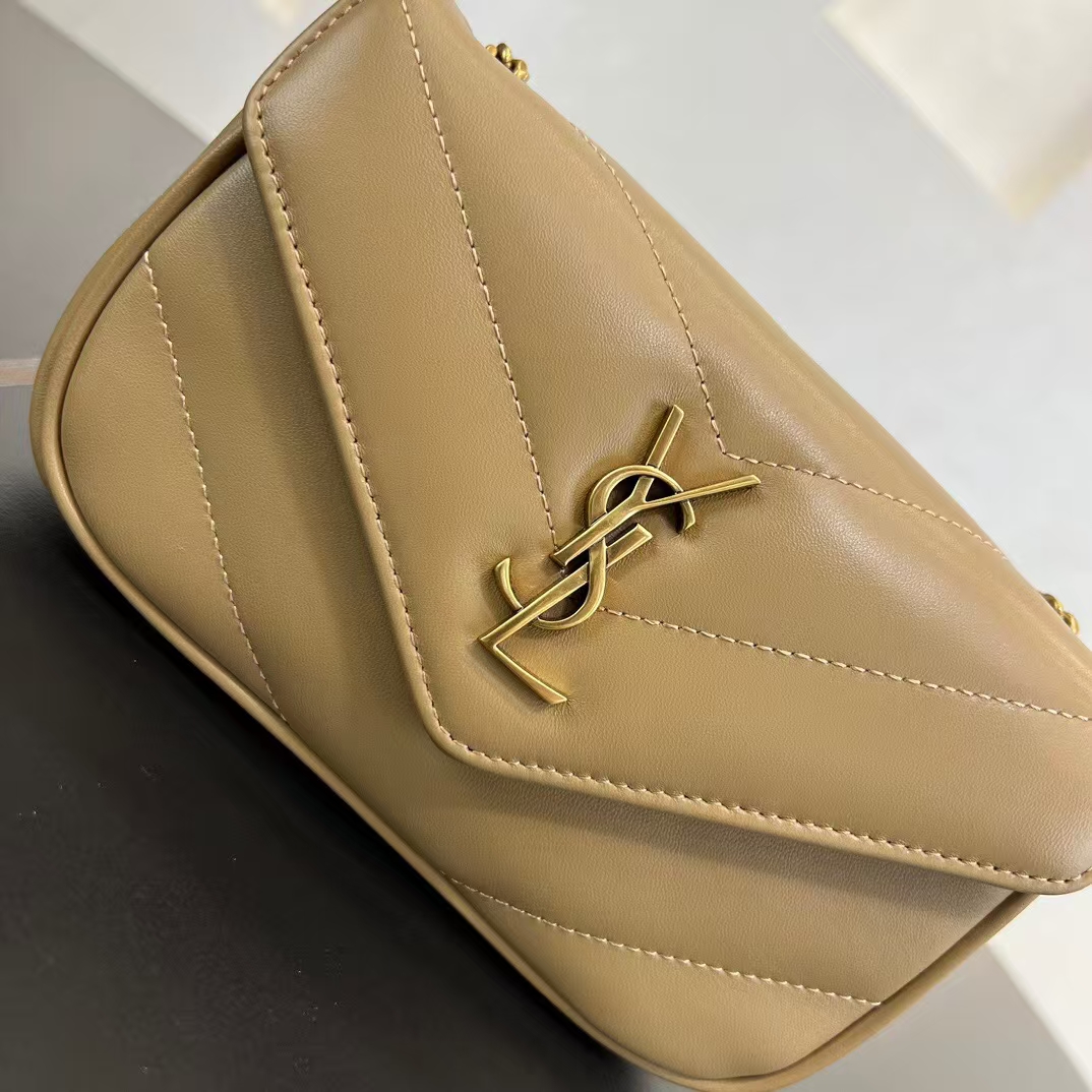 Saint Laurent LouLou Mini Sheepskin Handbag in Natural & Tan