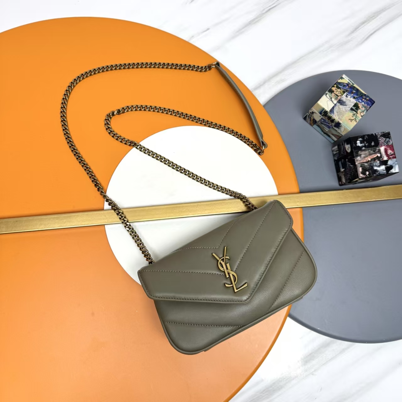 Saint Laurent LouLou Mini Sheepskin Handbag in Dark Moss Green