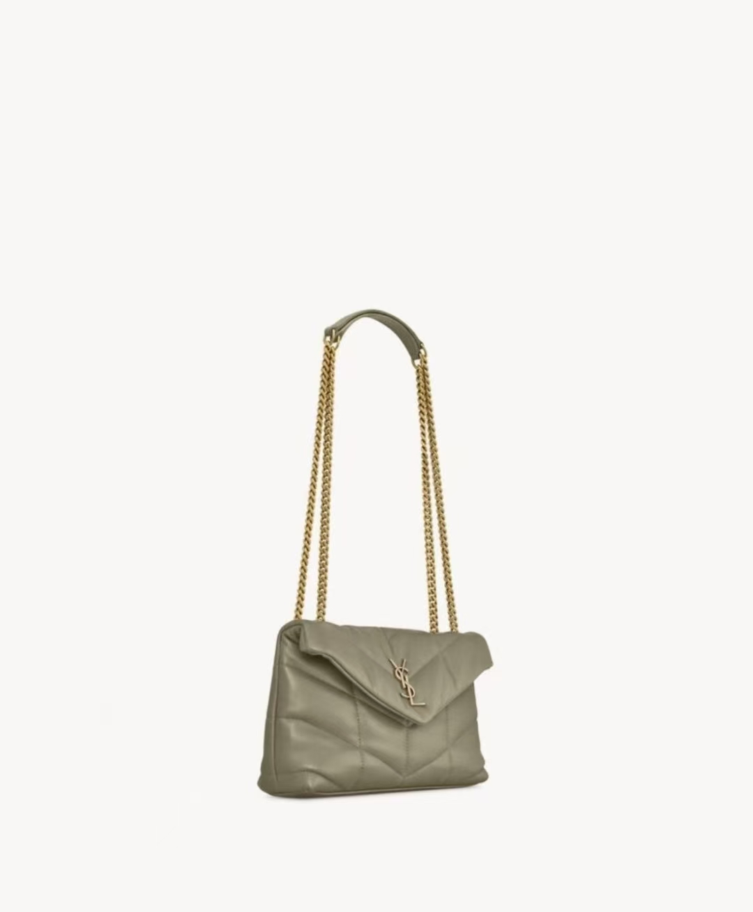 Saint Laurent Puffer Toy Sheepskin Handbag in Deep Moss Green