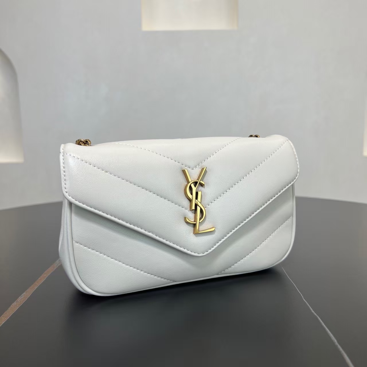 Saint Laurent LouLou Mini Sheepskin Handbag in Vintage White