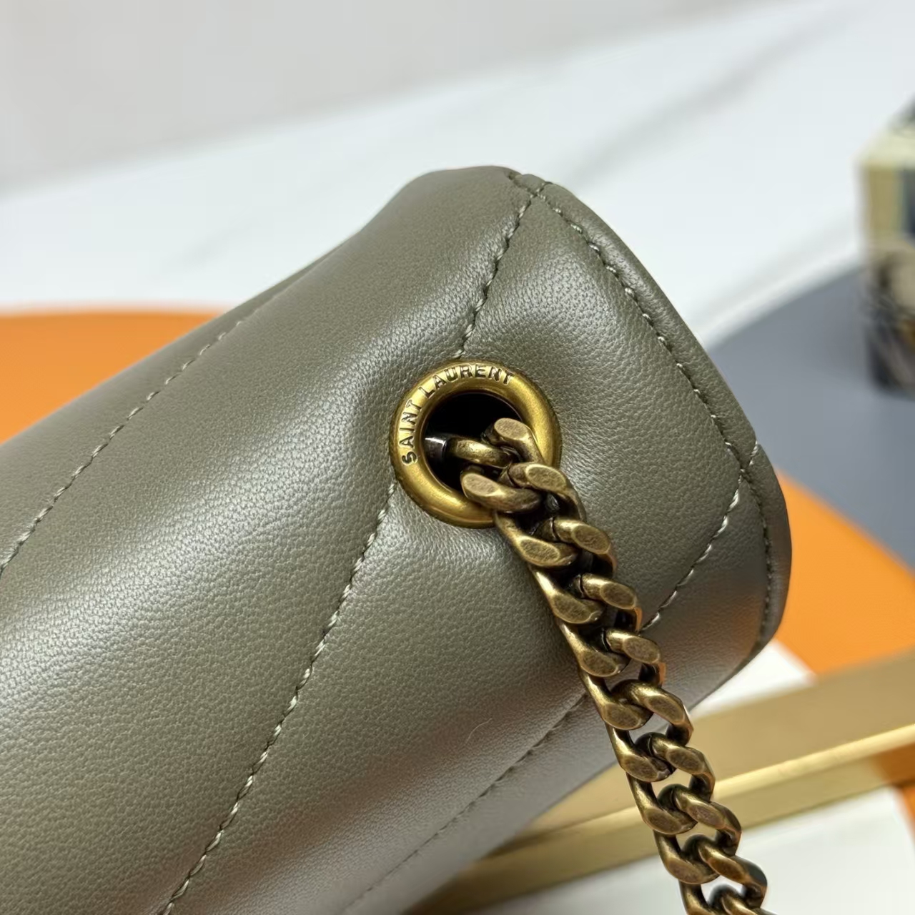 Saint Laurent LouLou Mini Sheepskin Handbag in Dark Moss Green