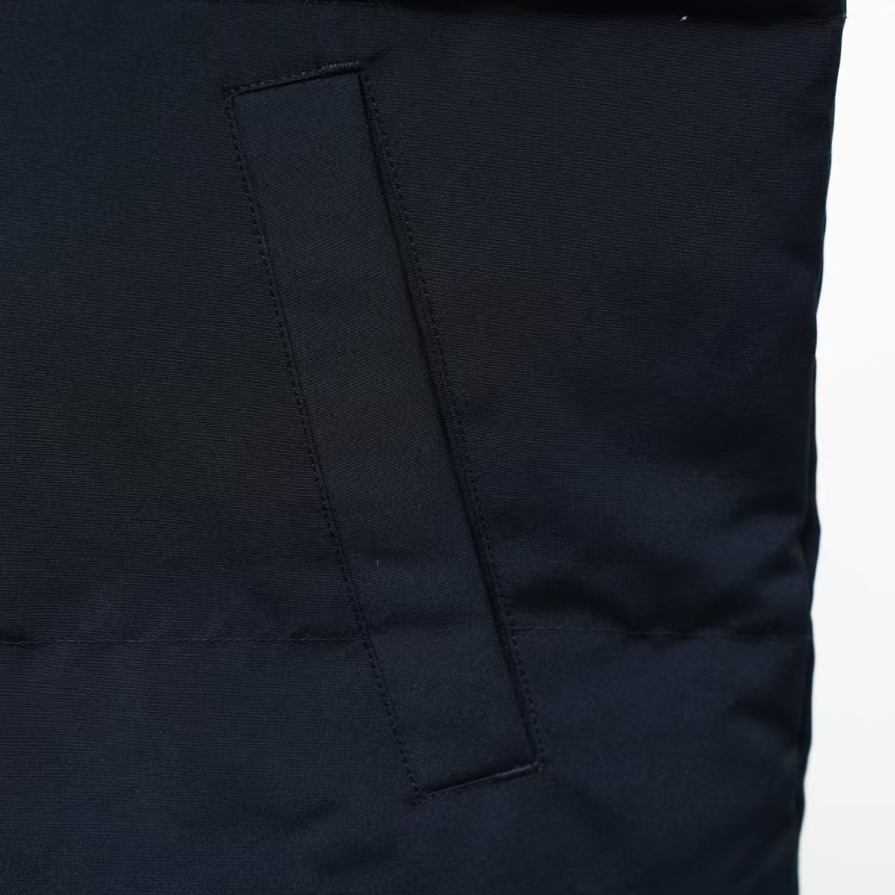 Canada Goose Stand Collar Down Vest in Deep Navy with Red Label | Angled Zip Pocket Gilet