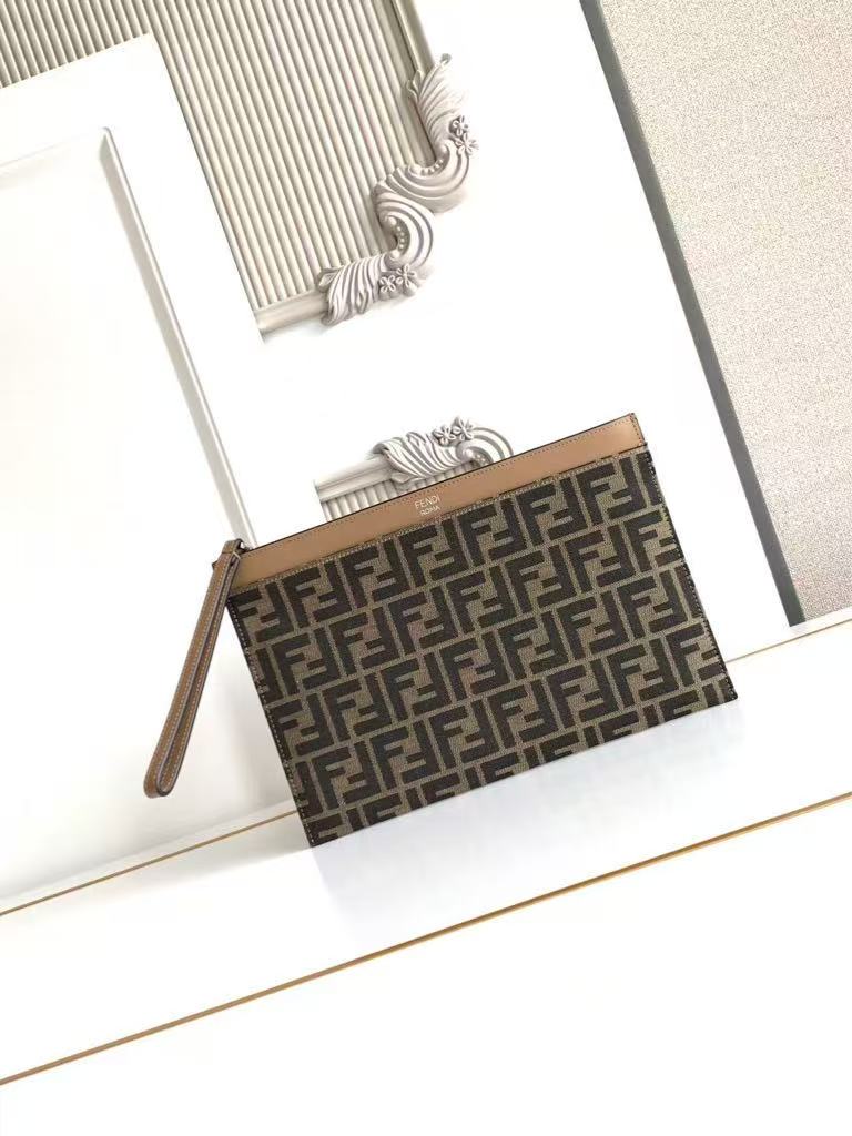 Brown FF jacquard clutch bag by Fendi