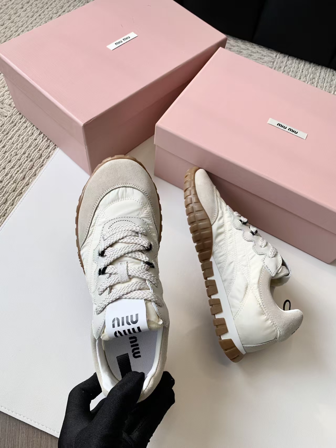 Miu Miu Tyre Fabric & Suede Leather Sneakers