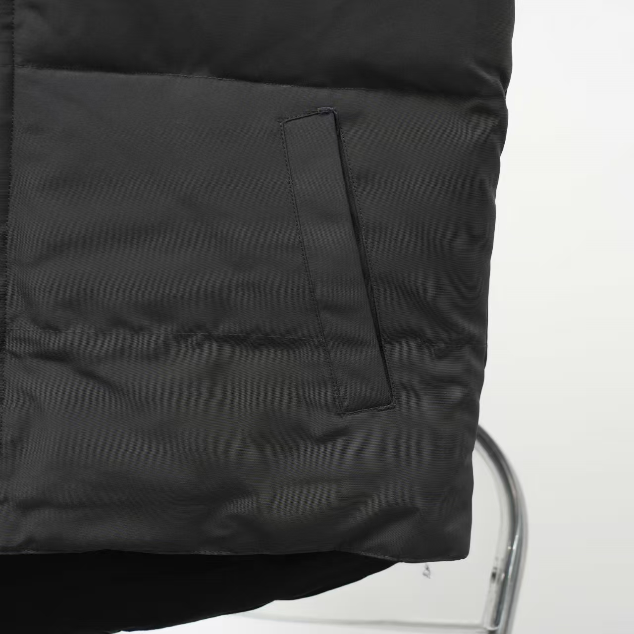 Canada Goose Stand Collar Down Vest in Graphite with Red Label | Angled Zip Pocket Gilet