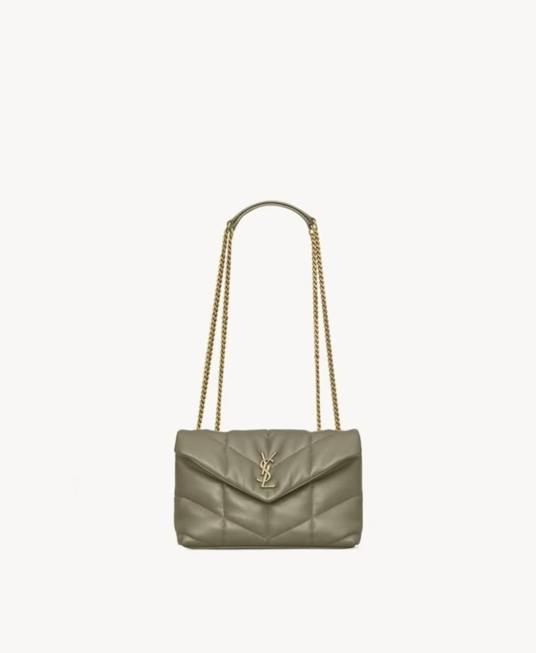 Saint Laurent Puffer Toy Sheepskin Handbag in Deep Moss Green