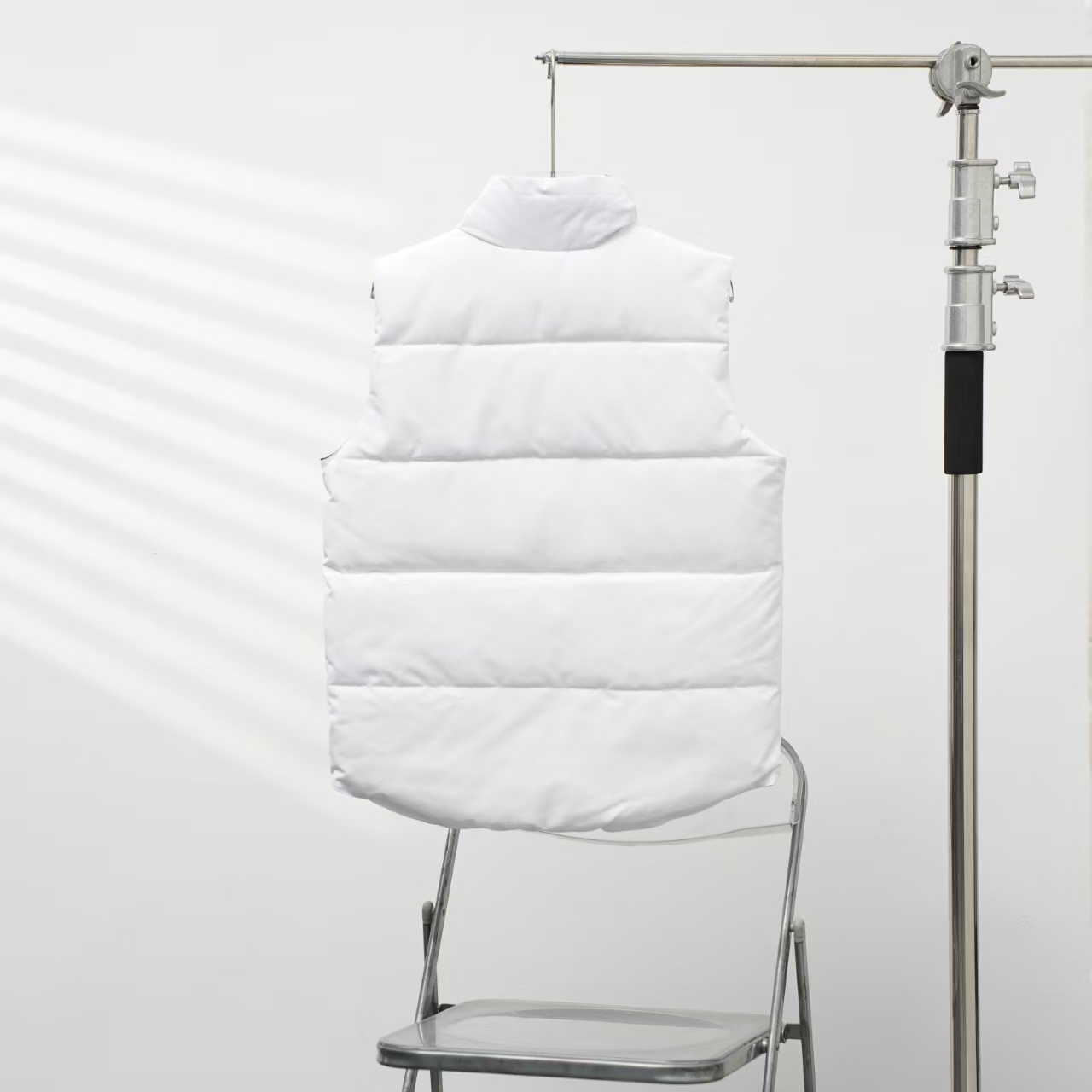 Canada Goose Stand Collar Down Vest in White with Black Label | Angled Zip Pocket Gilet