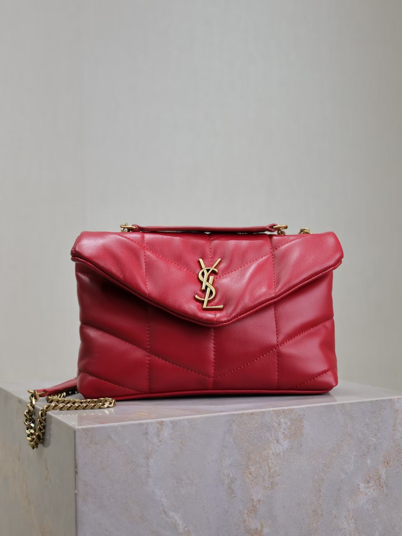 Saint Laurent Puffer Toy Sheepskin Handbag in Attractive Red