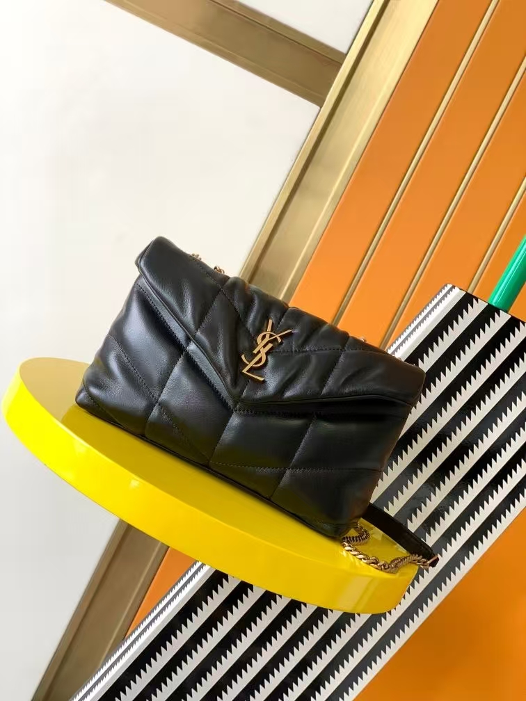 Saint Laurent Puffer Toy Sheepskin Handbag in Black