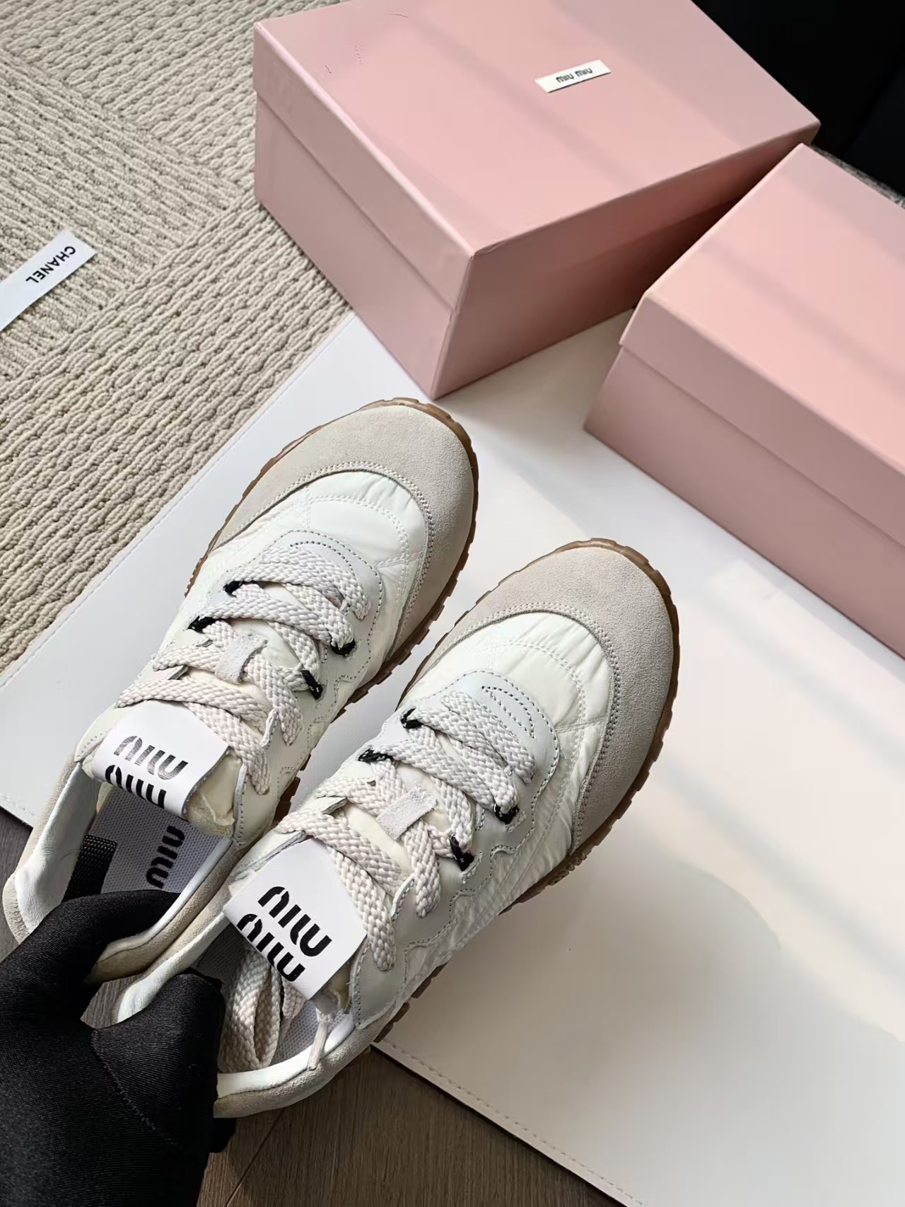 Miu Miu Tyre Fabric & Suede Leather Sneakers